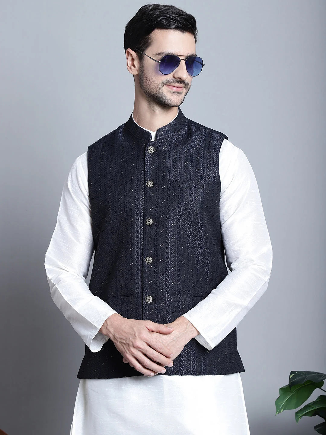 Men's Comfy Woven Design Nehru Jacket | Men's Ethnic Wear