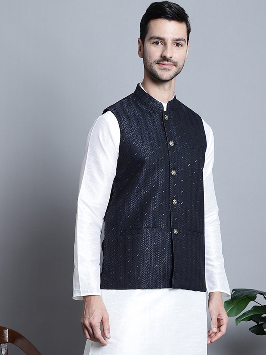 Men's Comfy Woven Design Nehru Jacket | Men's Ethnic Wear