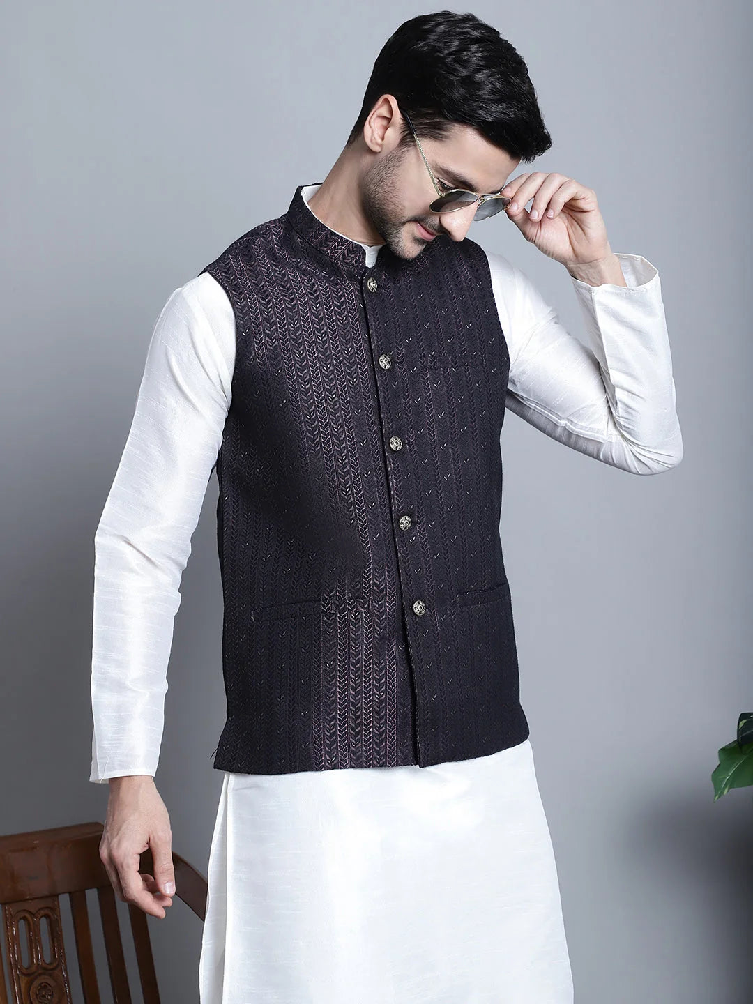Men's Woven Lit Design Nehru Jacket | Indian Nehru Jackets