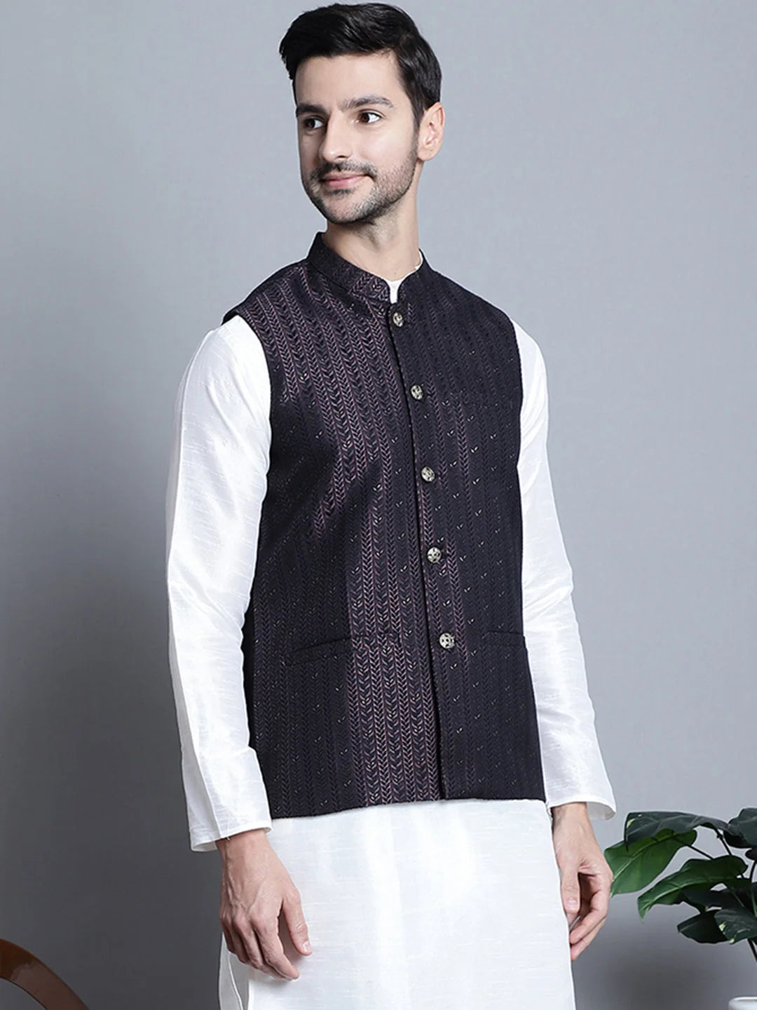Men's Woven Lit Design Nehru Jacket | Indian Nehru Jackets