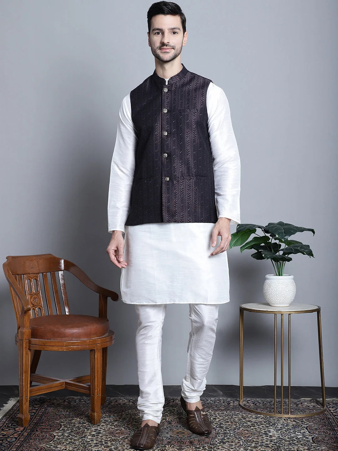 Men's Woven Lit Design Nehru Jacket | Indian Nehru Jackets