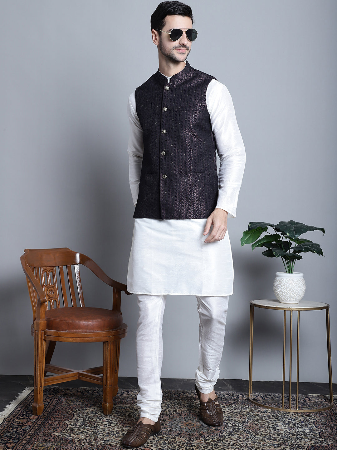 Men's Woven Lit Design Nehru Jacket | Indian Nehru Jackets