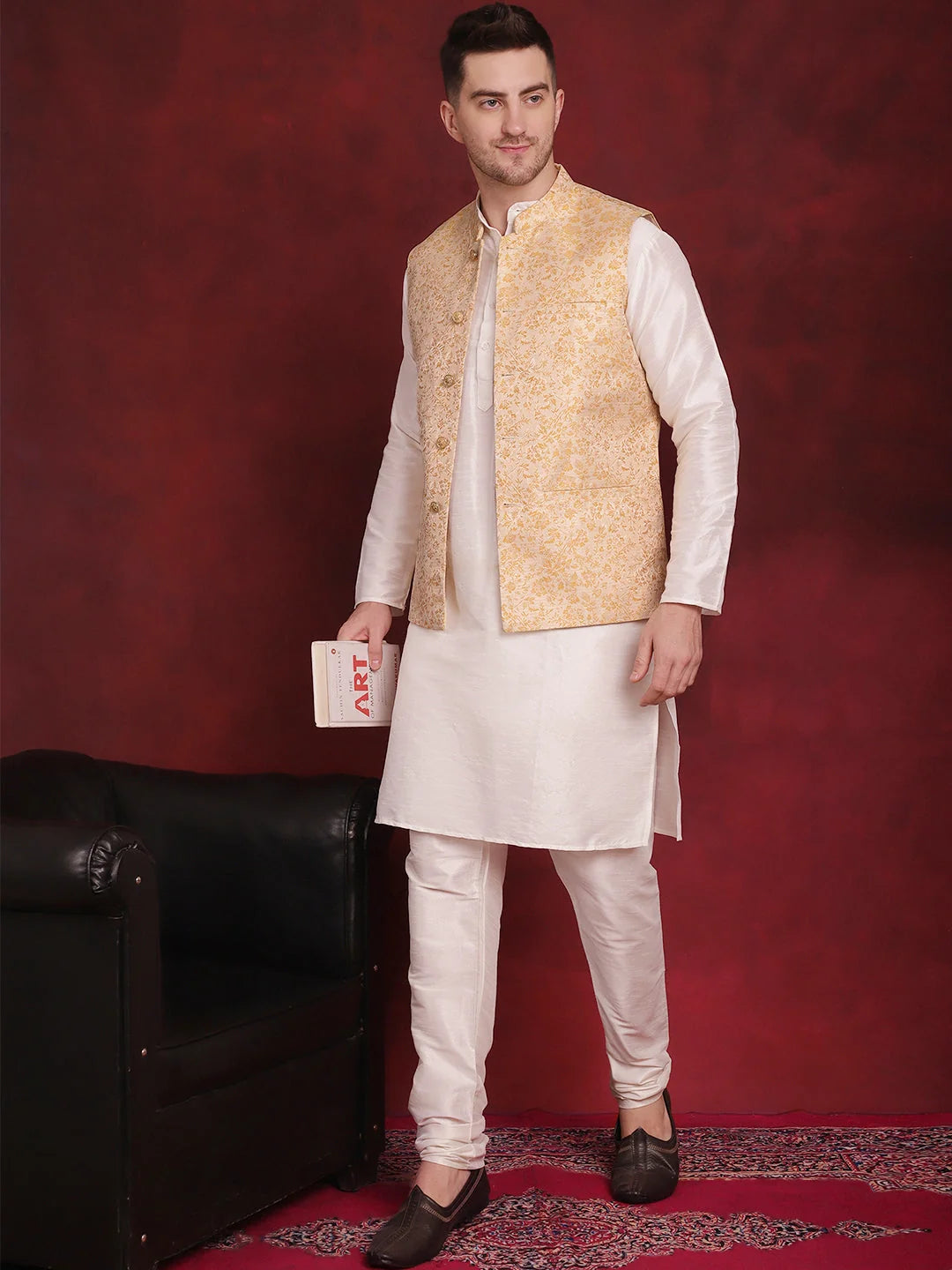Golden Woven Nehru Jacket | Indian Nehru Jackets Online