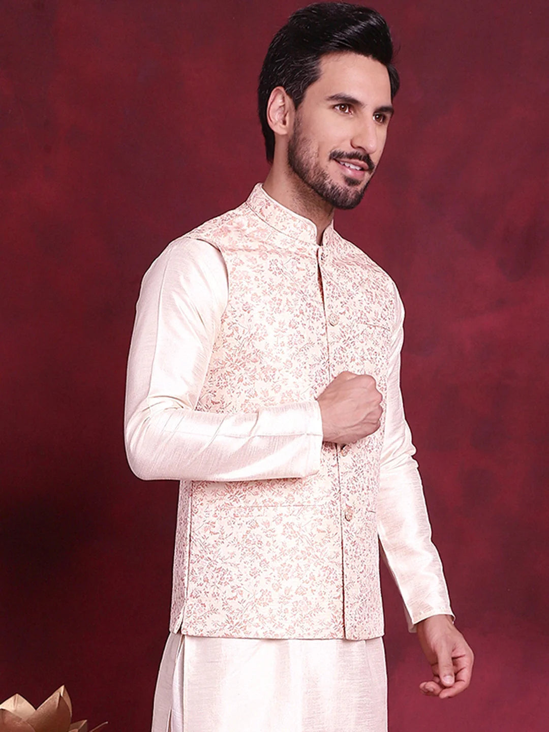 Pink Woven Design Nehru Jacket | Nehru Jackets for Weddings