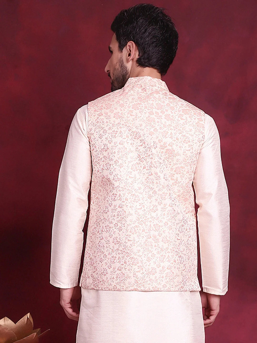 Pink Woven Design Nehru Jacket | Nehru Jackets for Weddings
