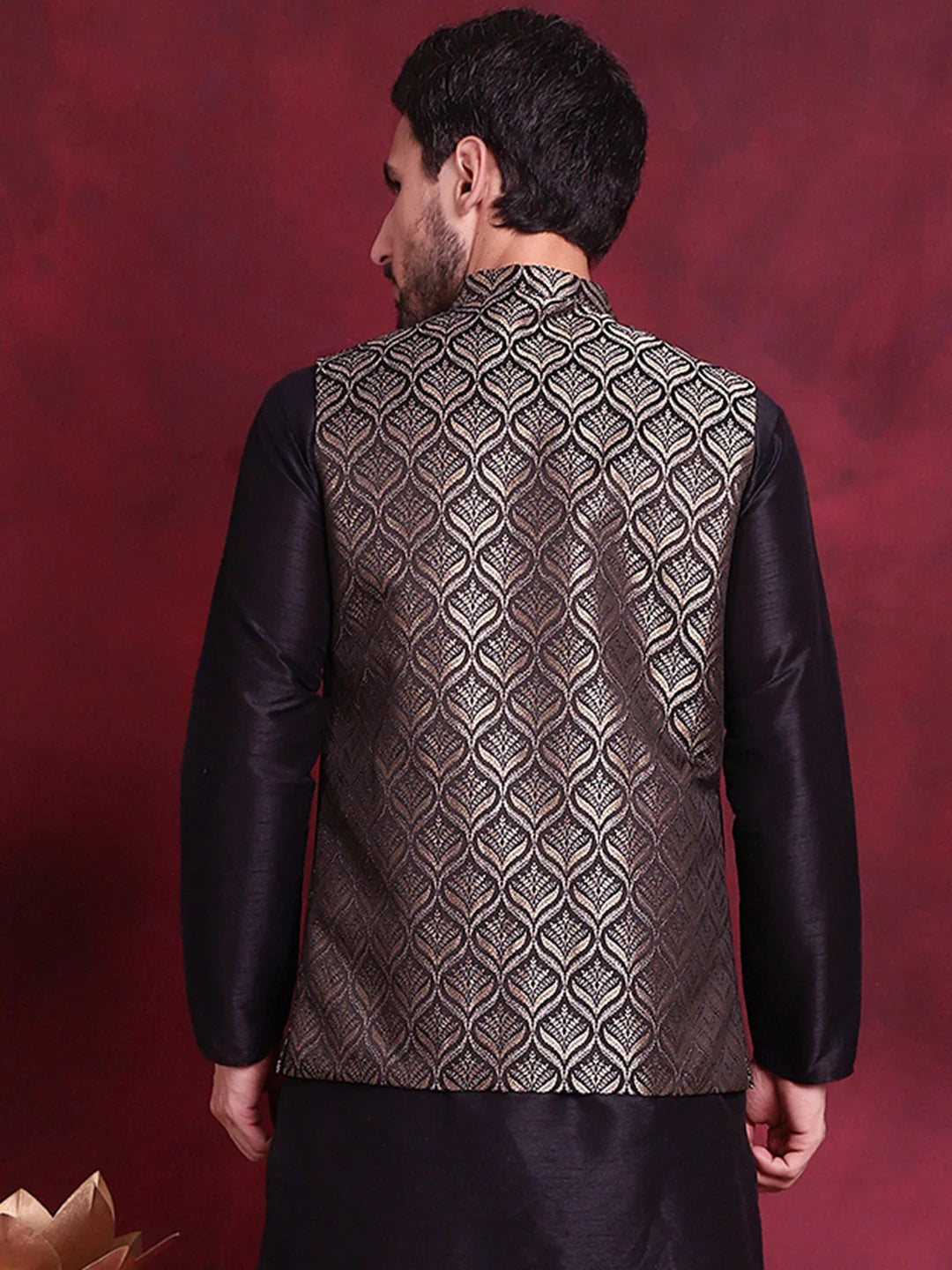 Golden Woven Design Nehru Jacket | Nehru Jacket with Kurta