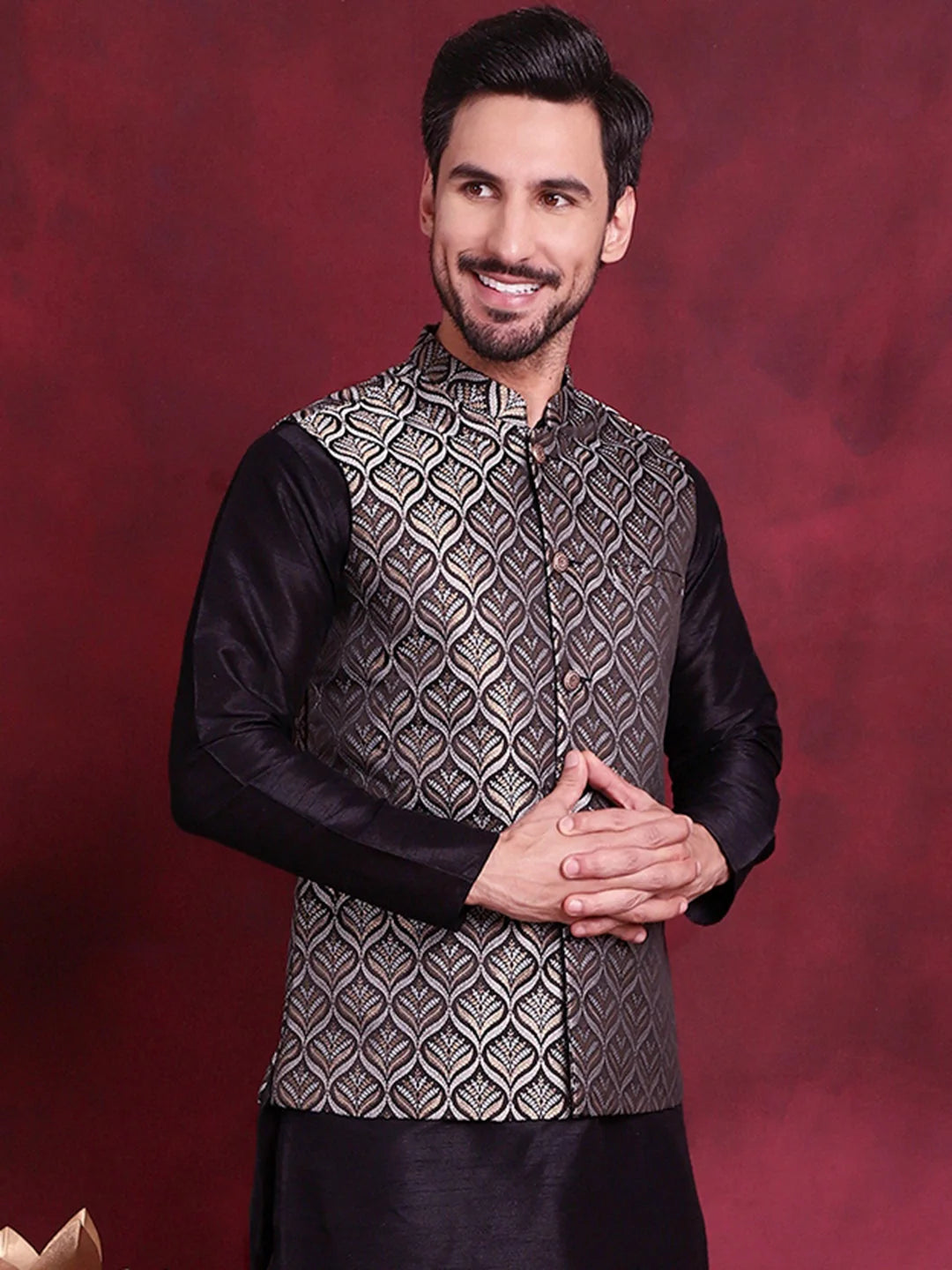 Silver Woven Design Nehru Jacket | Indian Nehru Jackets