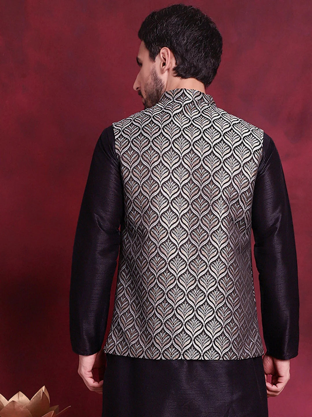 Silver Woven Design Nehru Jacket | Indian Nehru Jackets