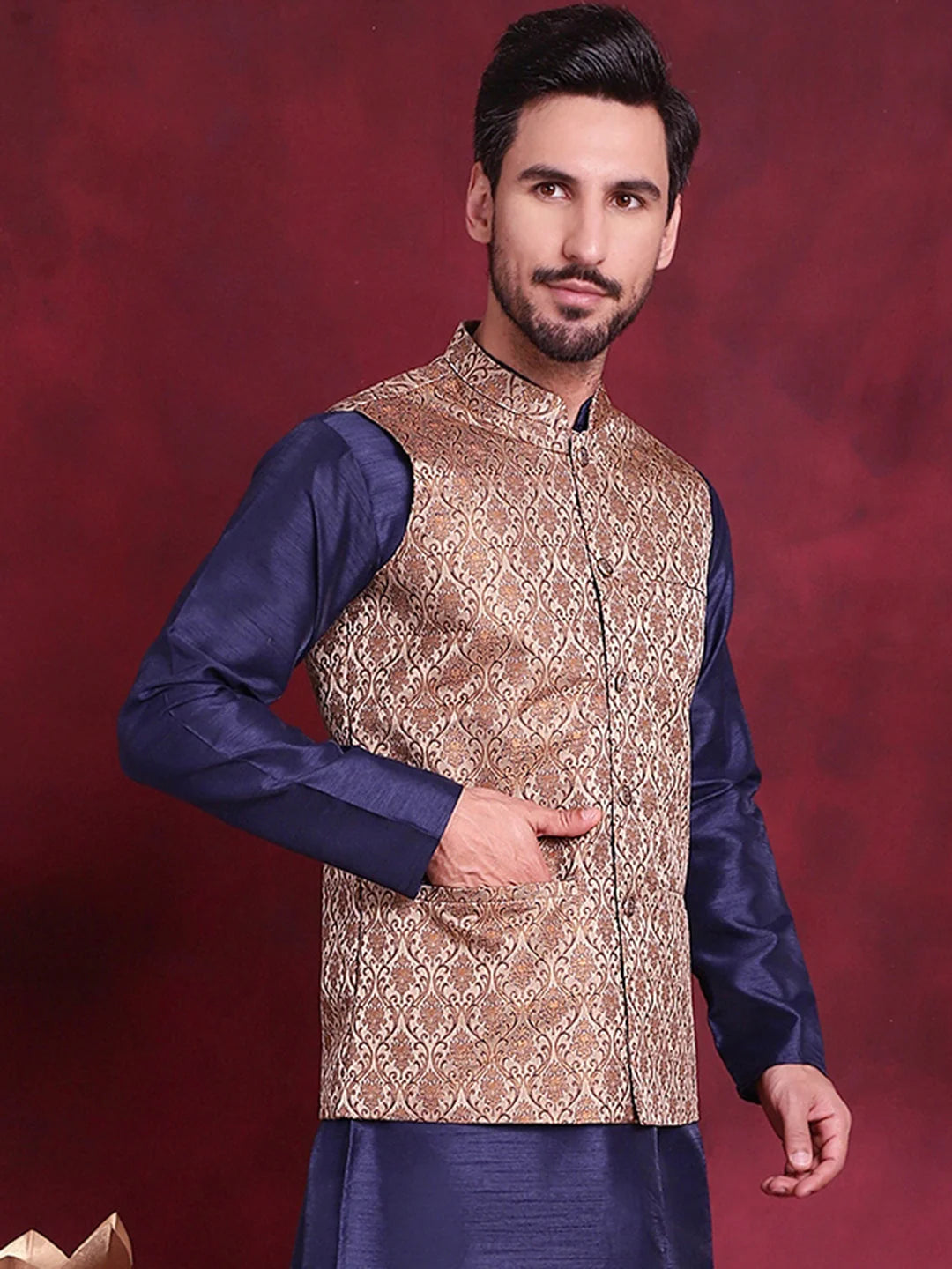 Brown Cotton Nehru Jacket | Men's Ethnic Wear Collection