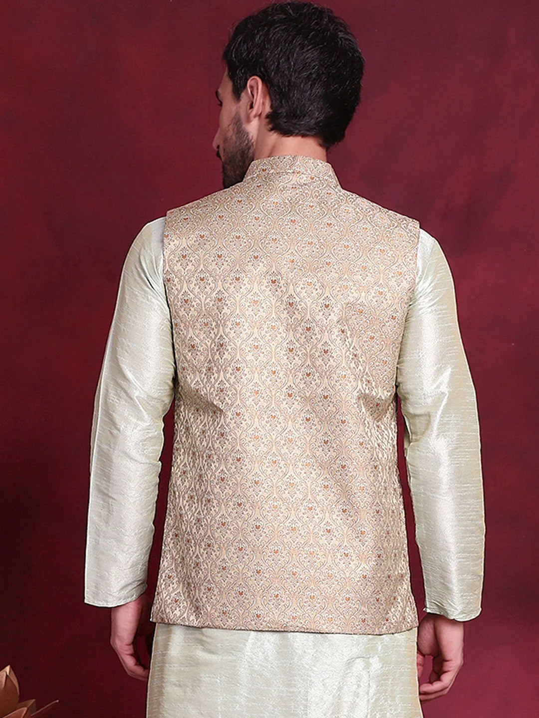 Golden Cotton Nehru Jacket | Indian Nehru Jackets for Weddings