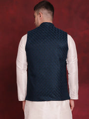 Blue Woven Design Nehru Jacket ( JOWC 4091Peacock )