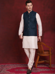 Blue Woven Design Nehru Jacket ( JOWC 4091Peacock )