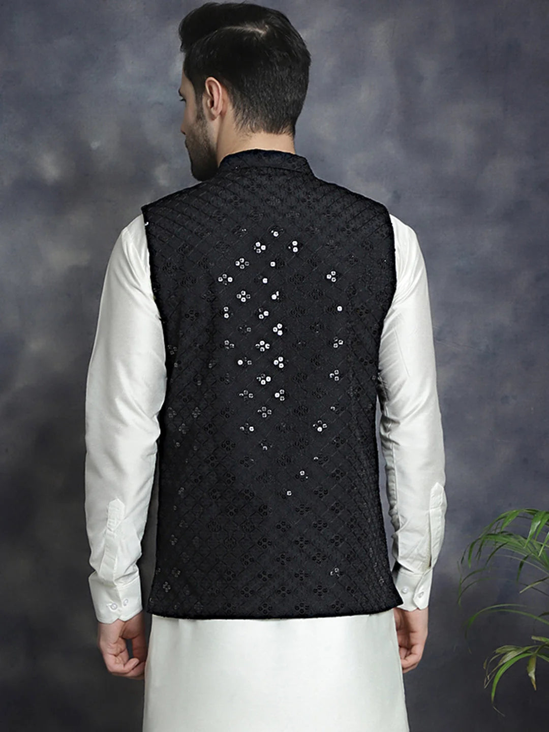 Black Embroidered Nehru Jacket - Modi Jacket for Men