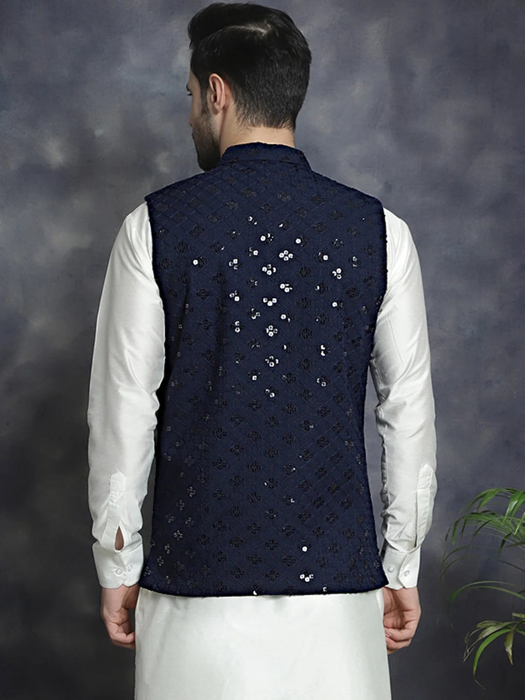Navy Embroidered Nehru Jacket - Men's Ethnic Nehru Jackets