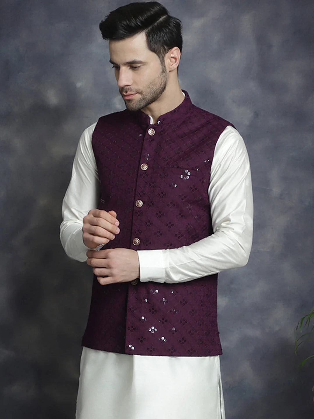 Purple Embroidered Nehru Jacket - Nehru Jackets for Wedding Style