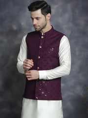 Men's embroidered and sequins Nehru Jacket ( JOWC 4093Purple )