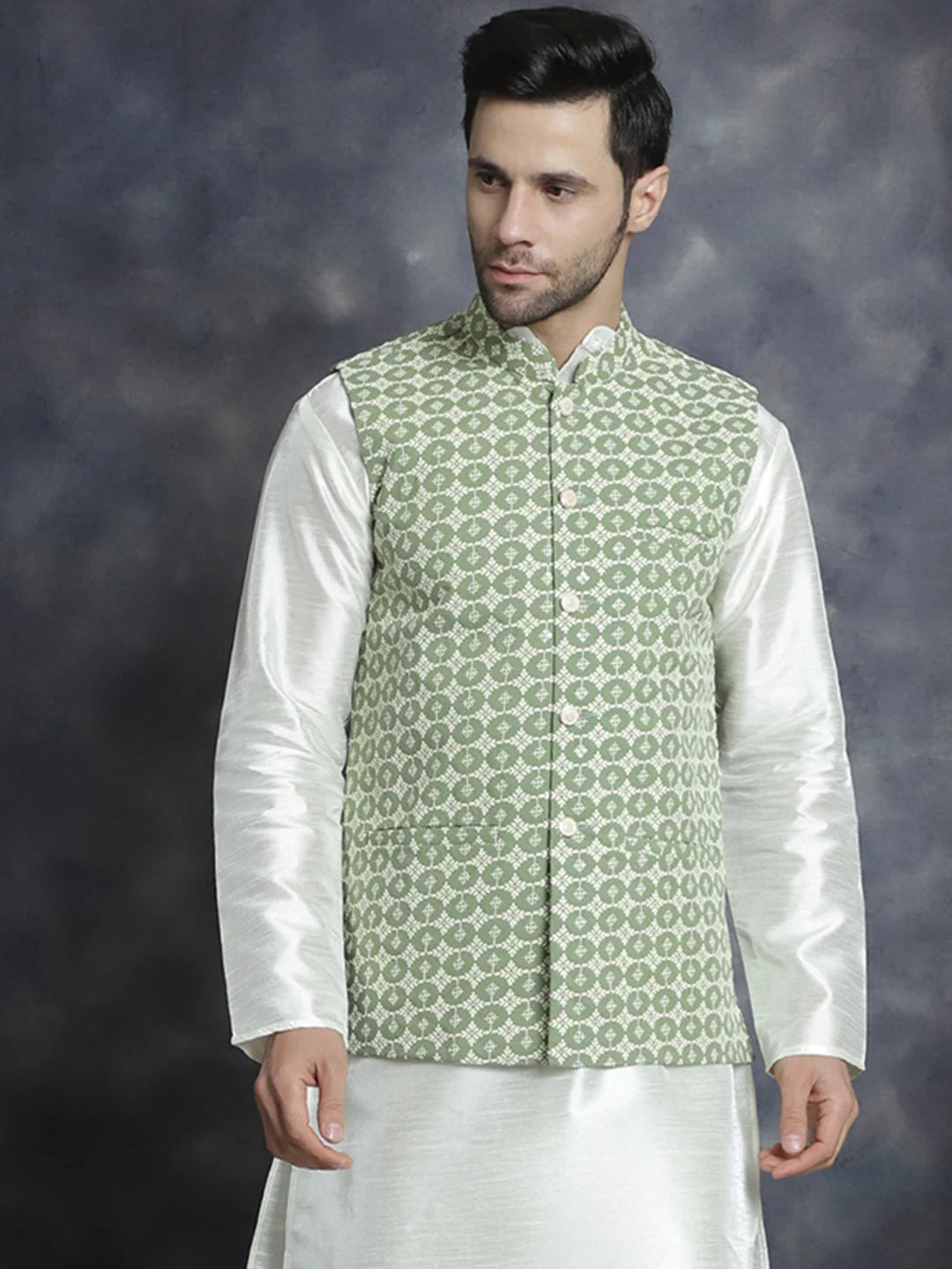 Mehndi Embroidered Nehru Jacket - Nehru Jackets for Weddings