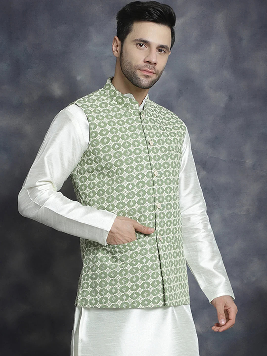 Mehndi Embroidered Nehru Jacket - Nehru Jackets for Weddings