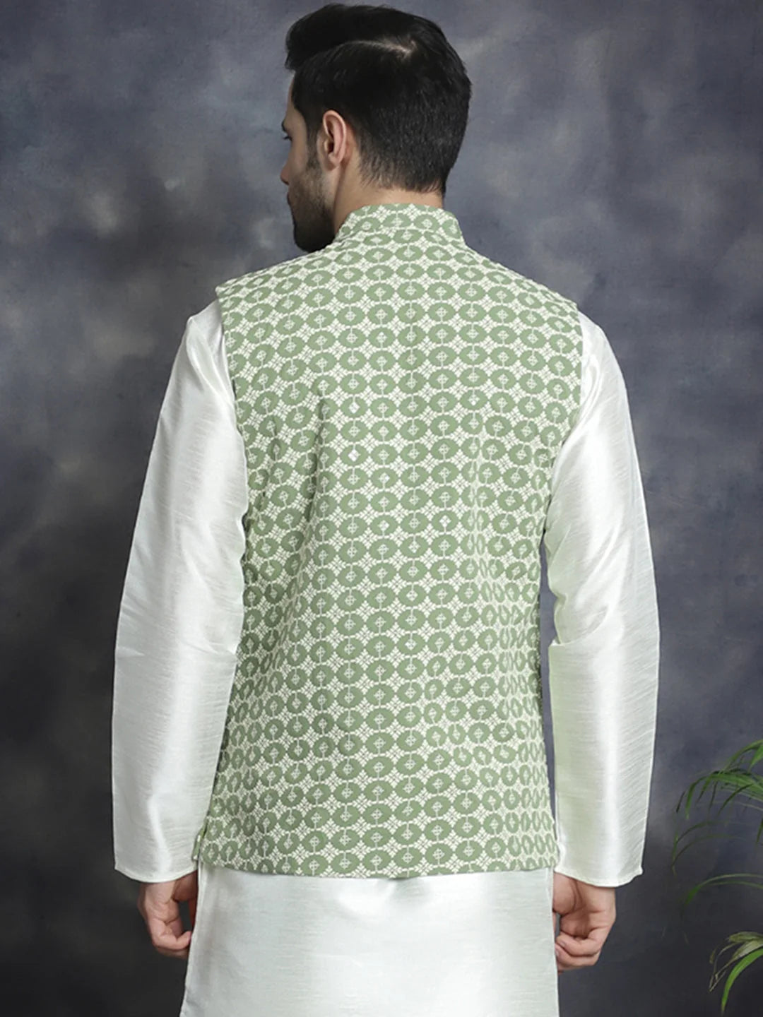 Mehndi Embroidered Nehru Jacket - Nehru Jackets for Weddings