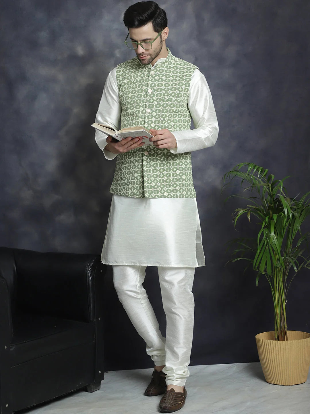 Mehndi Embroidered Nehru Jacket - Nehru Jackets for Weddings