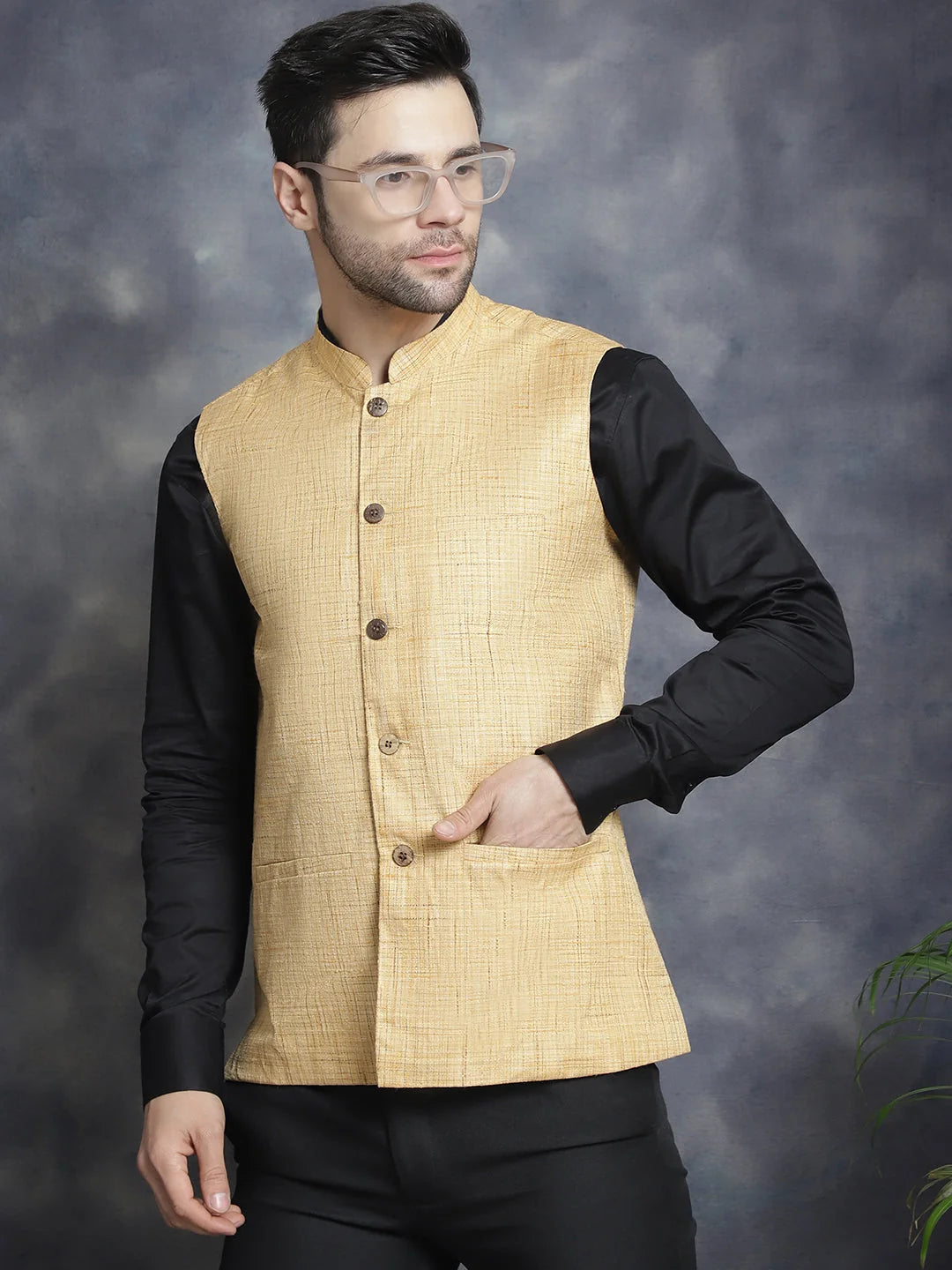 Beige Cotton Nehru Jacket - Indian Nehru Jackets | Modi Jacket