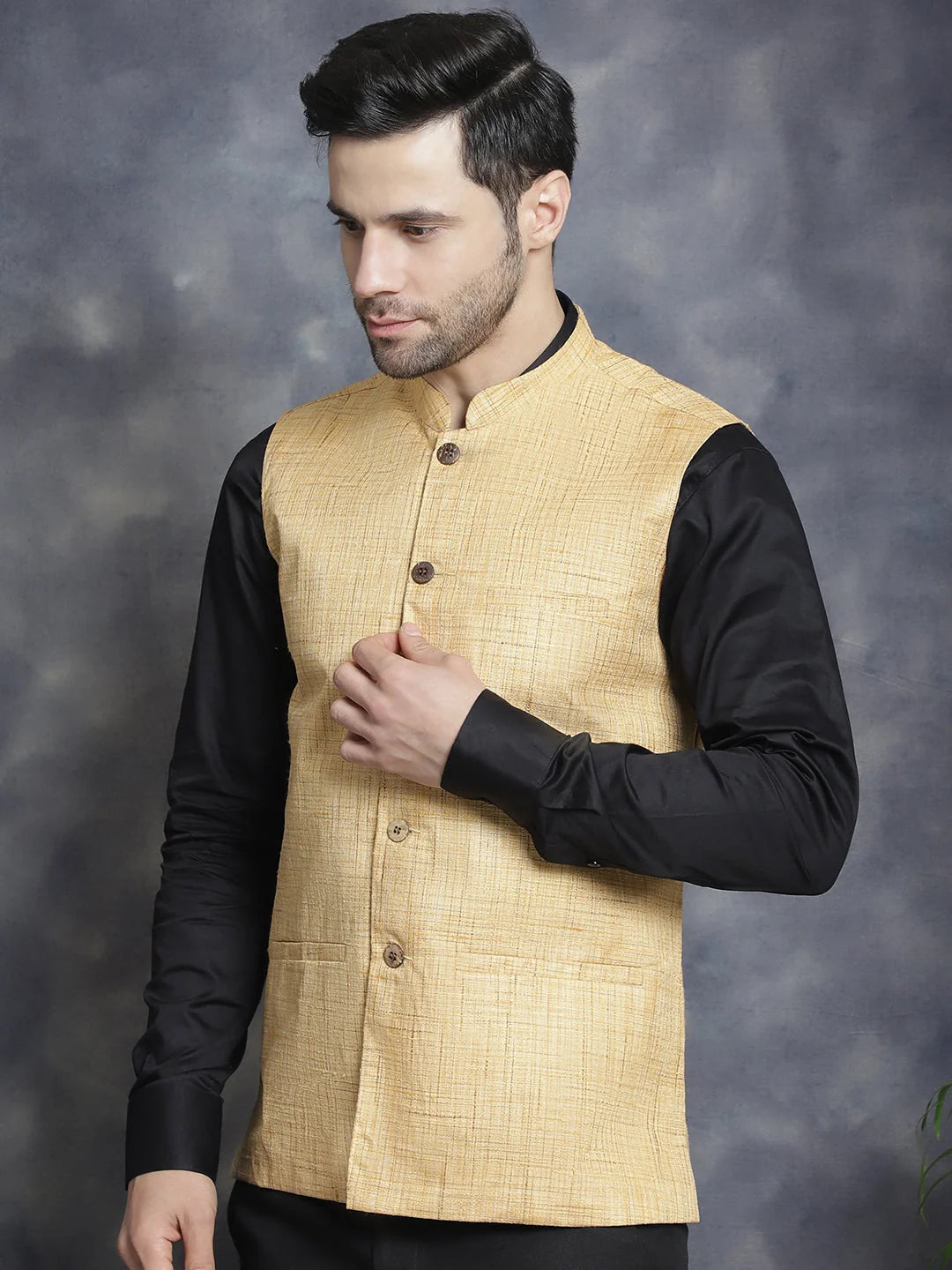 Beige Cotton Nehru Jacket - Indian Nehru Jackets | Modi Jacket