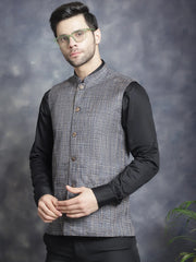 Men's Woven Design Nehru Jacket ( JOWC 4095Charcoal )