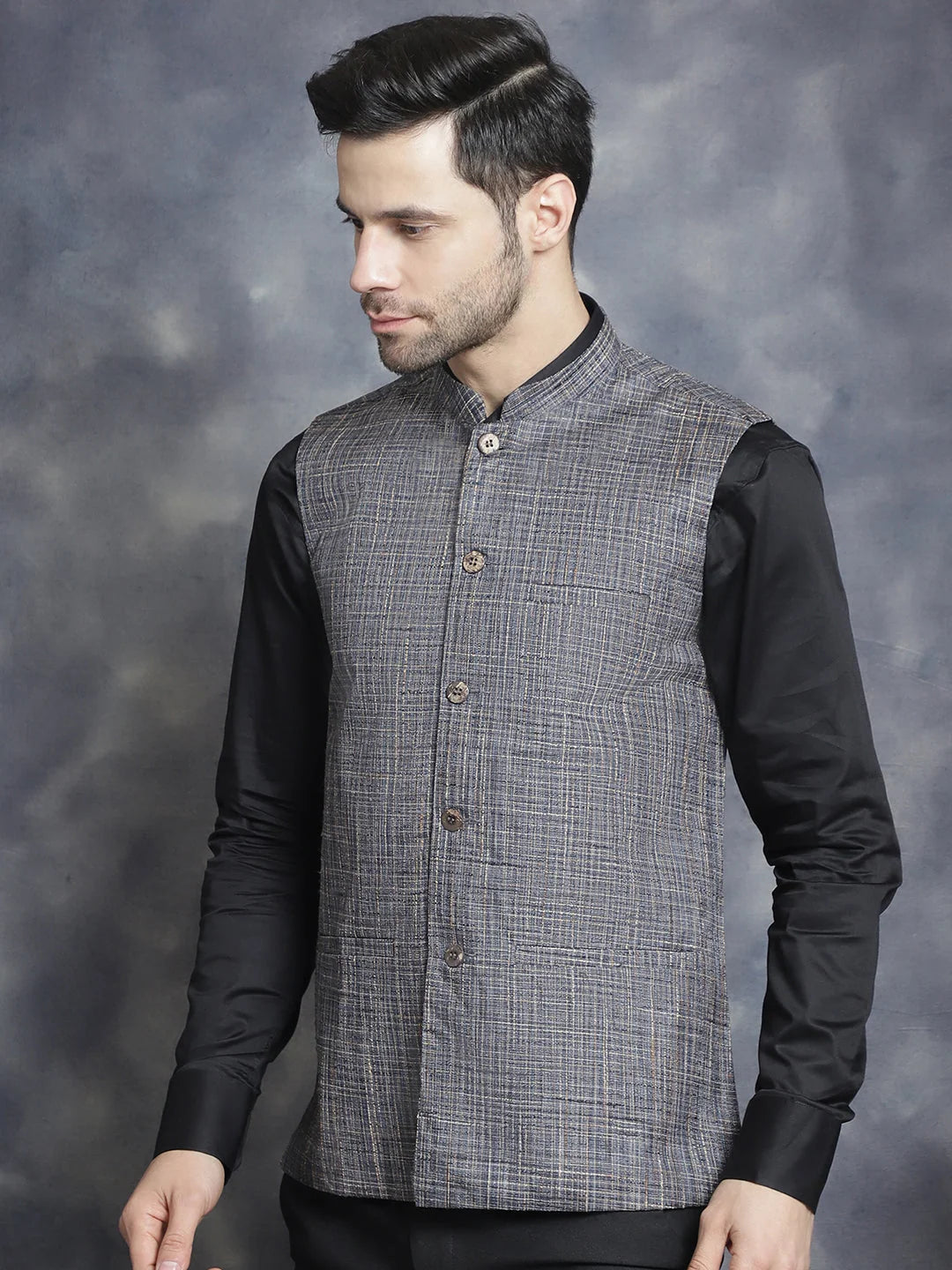 Charcoal Cotton Nehru Jacket - Men's Ethnic Wear | Modi Jacket