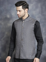 Men's Woven Design Nehru Jacket ( JOWC 4095Charcoal )