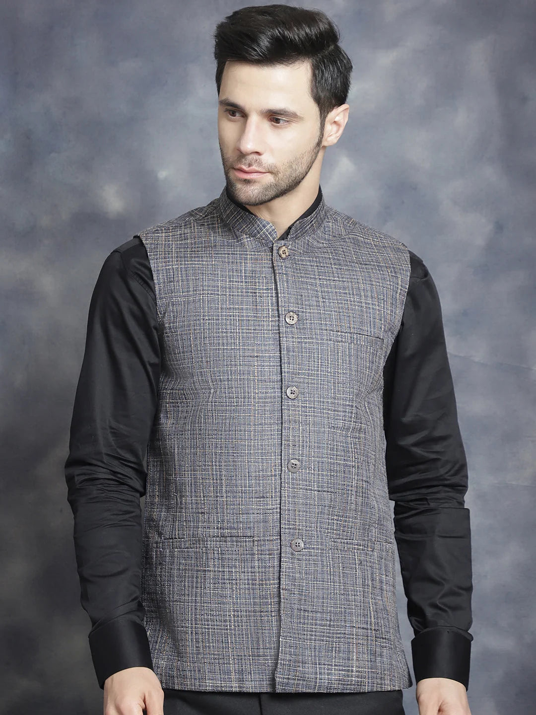 Charcoal Cotton Nehru Jacket - Men's Ethnic Wear | Modi Jacket