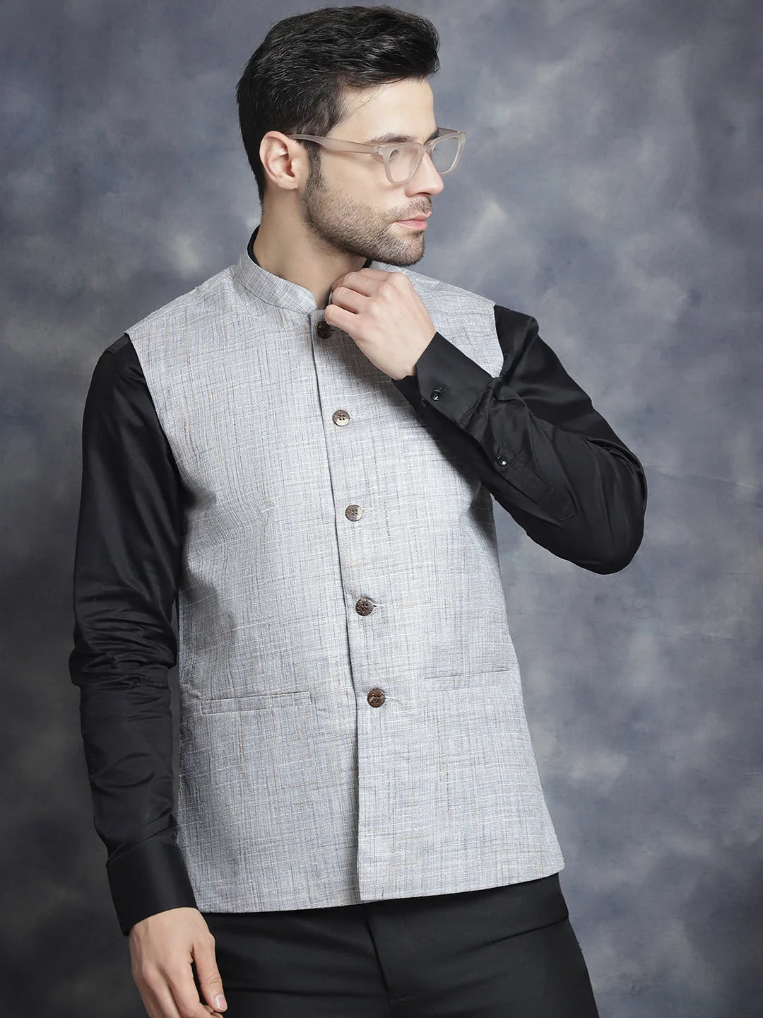 Grey Cotton Nehru Jacket - Indian Nehru Jackets | Modi Jacket