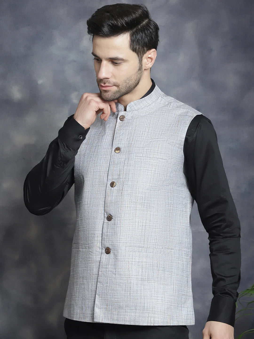 Grey Cotton Nehru Jacket - Indian Nehru Jackets | Modi Jacket