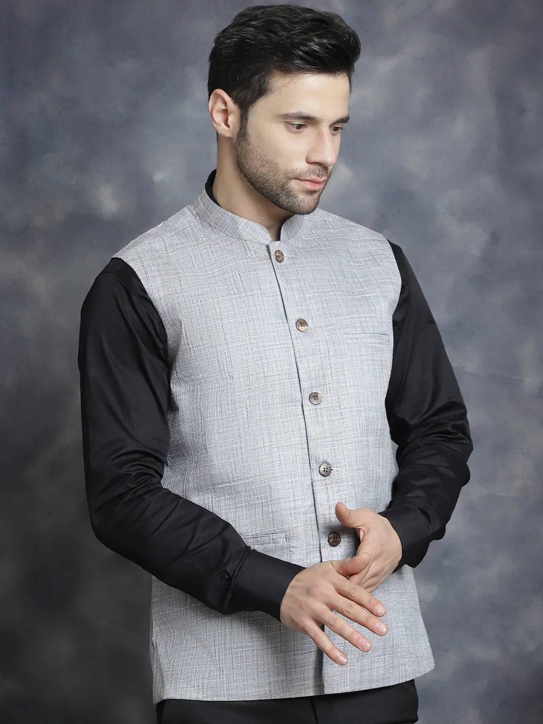 Grey Cotton Nehru Jacket - Indian Nehru Jackets | Modi Jacket