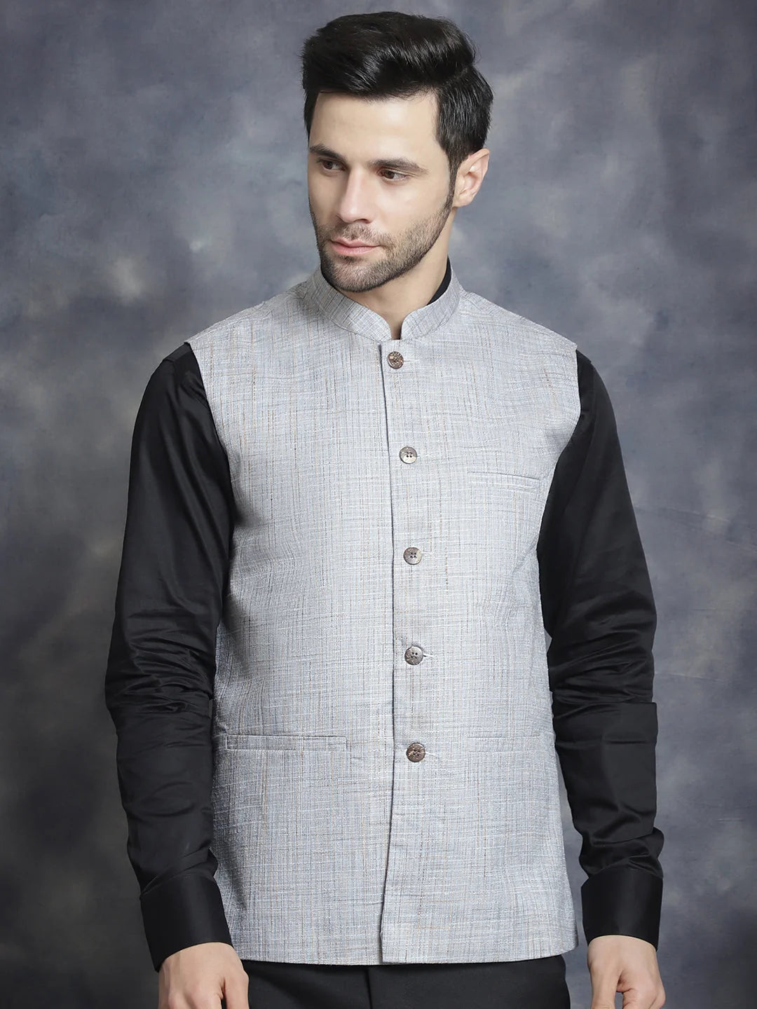 Grey Cotton Nehru Jacket - Indian Nehru Jackets | Modi Jacket