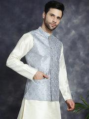 Men's Sequins and Embroidred Nehru Jacket ( JOWC 4096Grey )