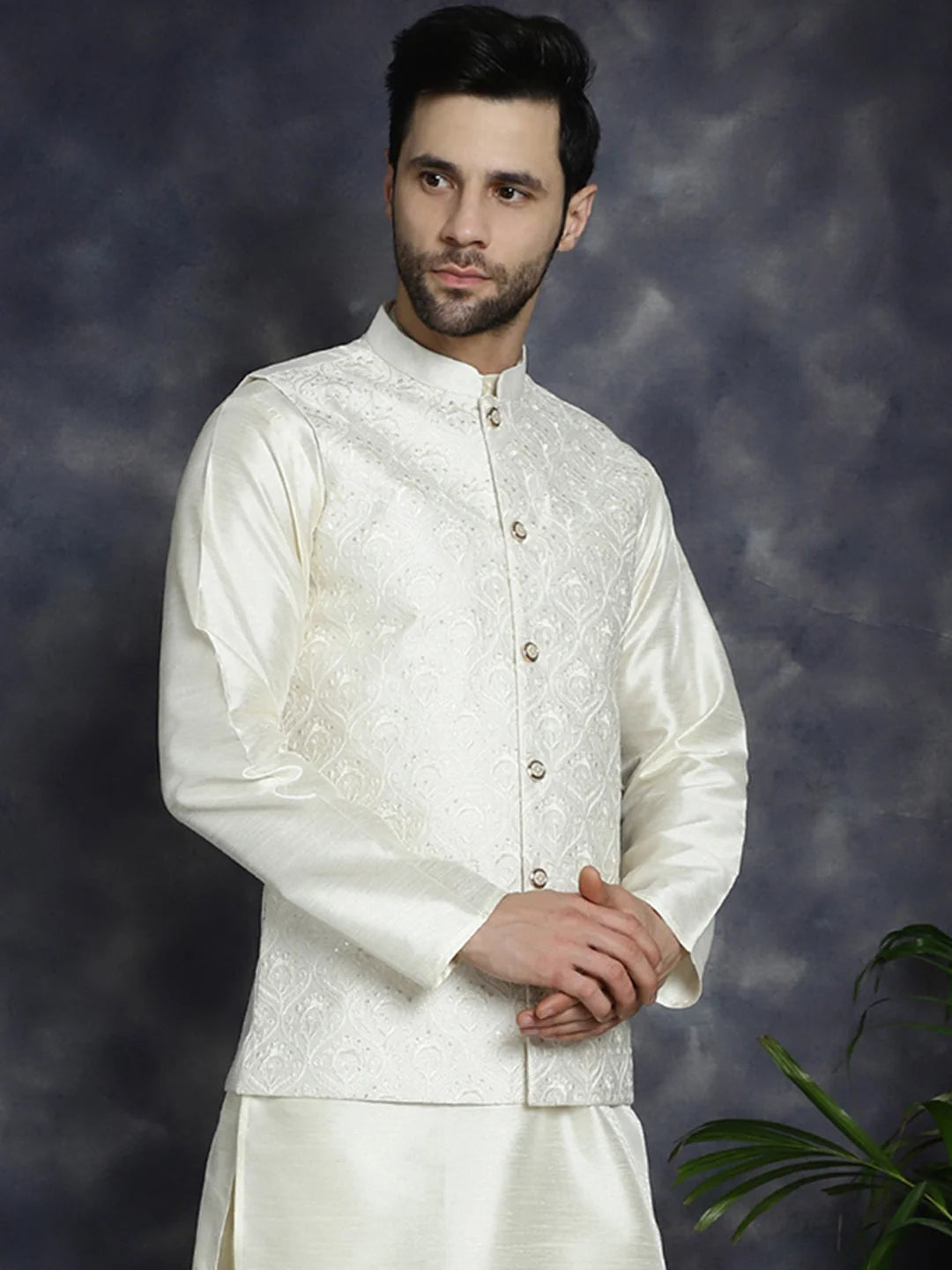 White Embroidered Nehru Jacket - Nehru Jacket Wedding | Cotton