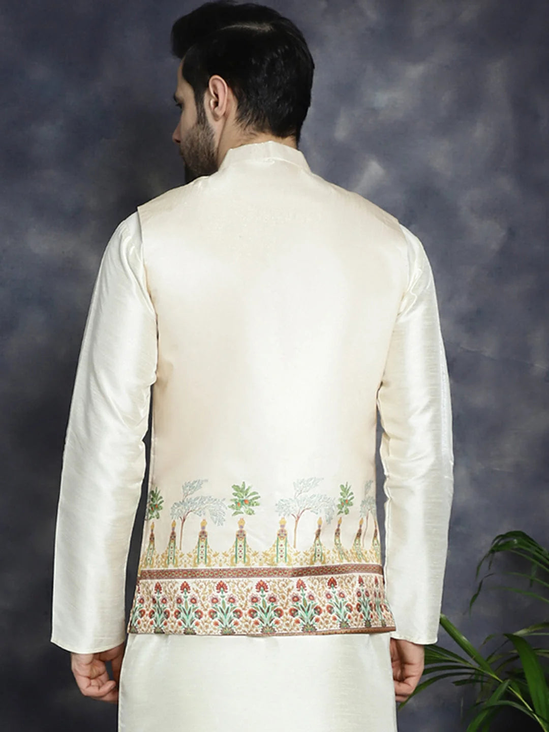 Golden Cotton Nehru Jacket for Men | Modi Jacket for Weddings
