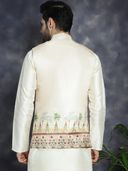 Men's Printed Nehru Jacket ( JOWC 4097Golden )