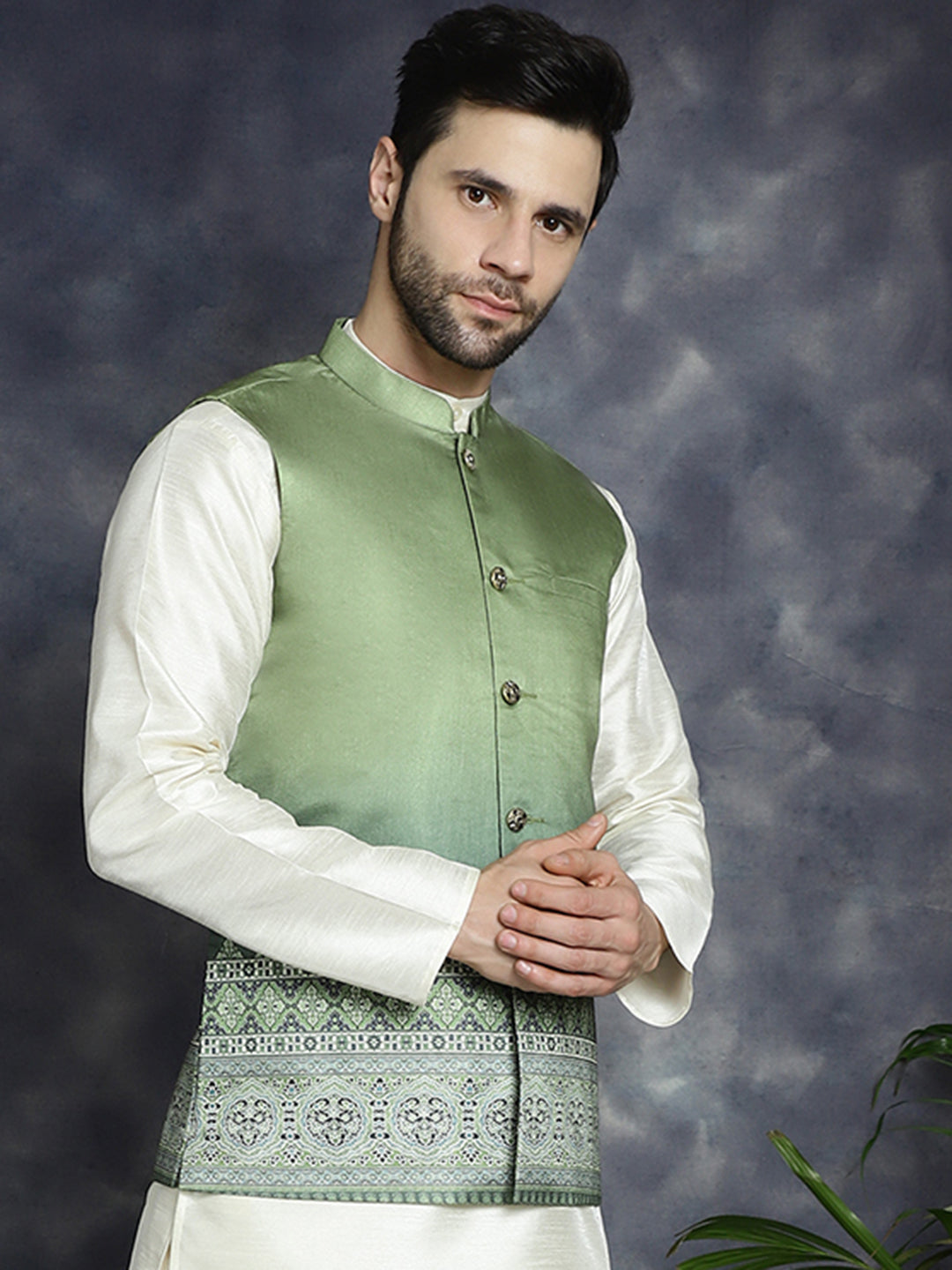 Men's Green Cotton Nehru Jacket | Stylish Nehru Collar Jacket