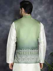 Men's Printed Nehru Jacket ( JOWC 4097Green )