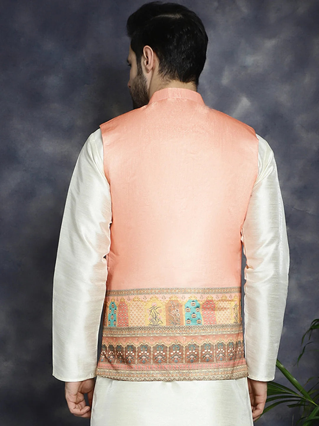 Peach Cotton Nehru Jacket for Men | Indian Nehru Jackets