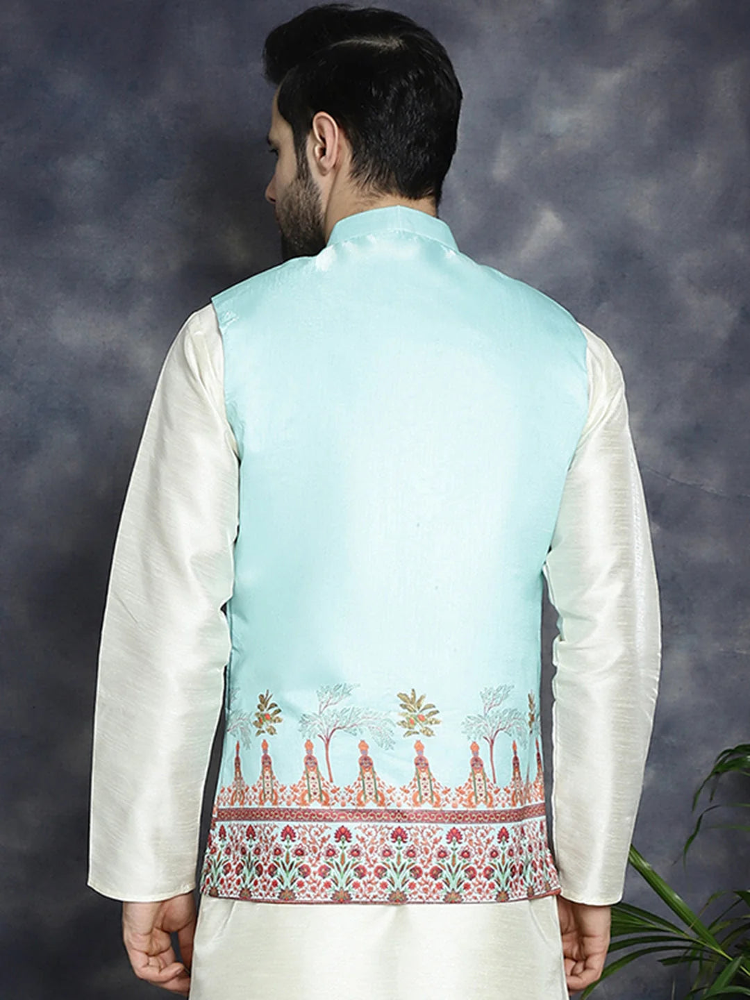 Sky Blue Men's Cotton Nehru Jacket | Modi Jacket for Weddings