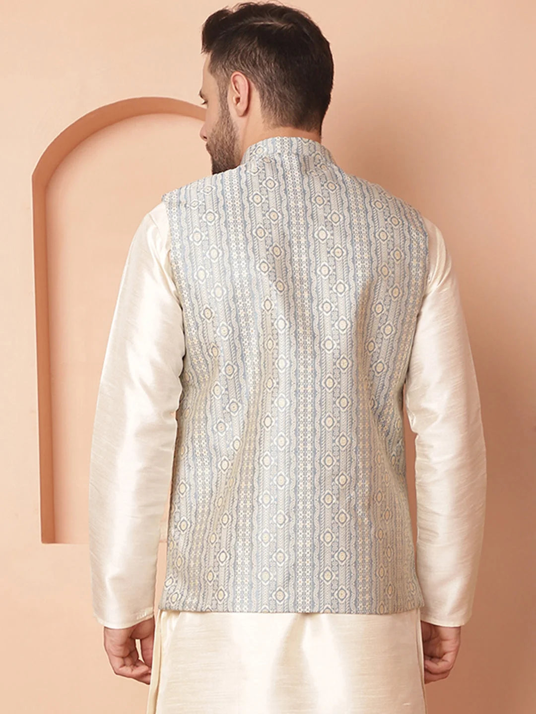 Sky Blue Men's Nehru Jacket - Indian Ethnic Wear Collection