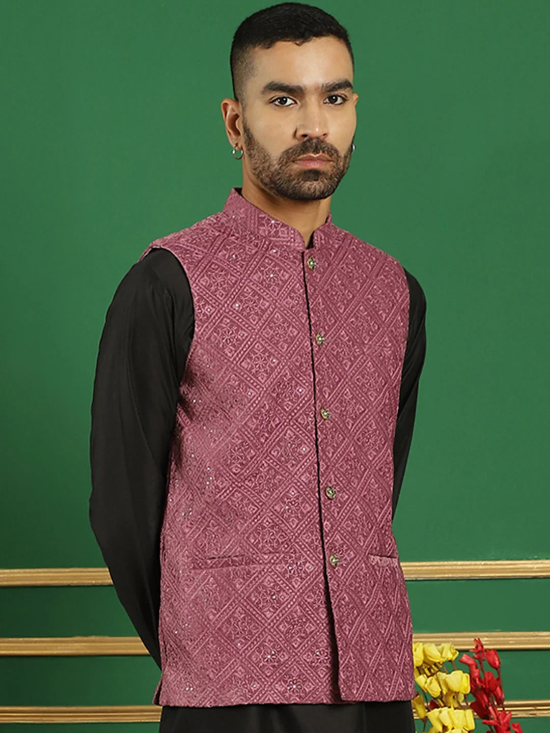 Magenta Velvet Nehru Jacket - Men's Ethnic Nehru Jackets
