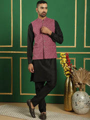 Men's Sequins Velvet Nehru Jacket-JOWC-4099Magenta