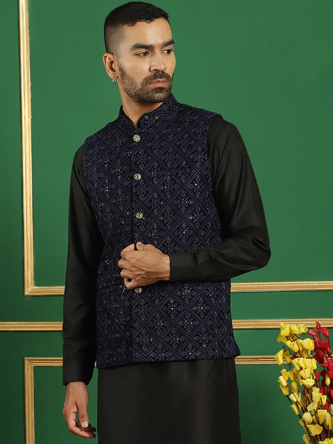 Navy Blue Velvet Nehru Jacket: Stylish Indian Nehru Jackets