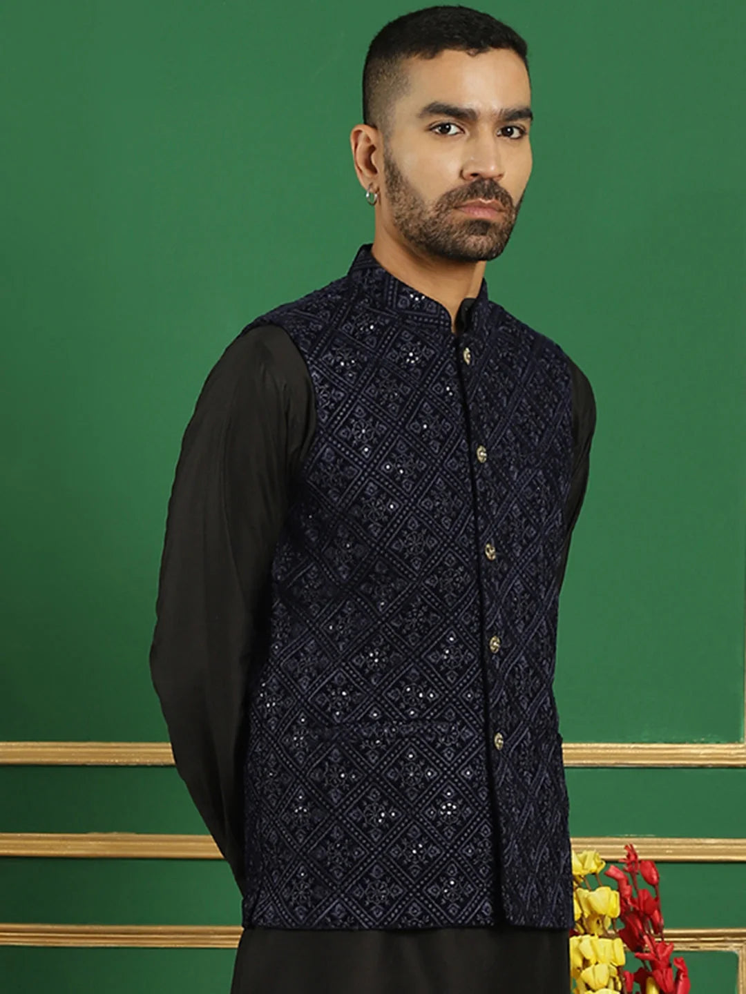 Navy Blue Velvet Nehru Jacket: Stylish Indian Nehru Jackets
