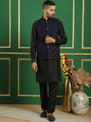 Men's Sequins Velvet Nehru Jacket-JOWC-4099Navy