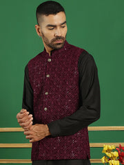 Men's Sequins Velvet Nehru Jacket-JOWC-4099Purple