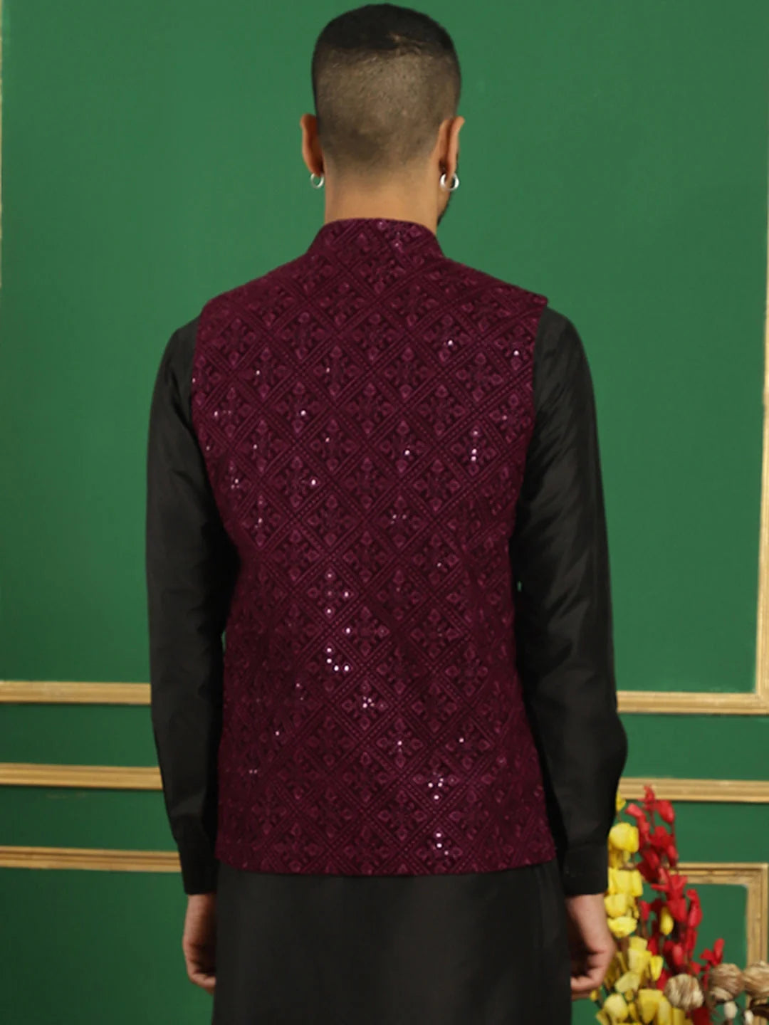 Purple Velvet Nehru Jacket: Men's Ethnic Wear for Weddings